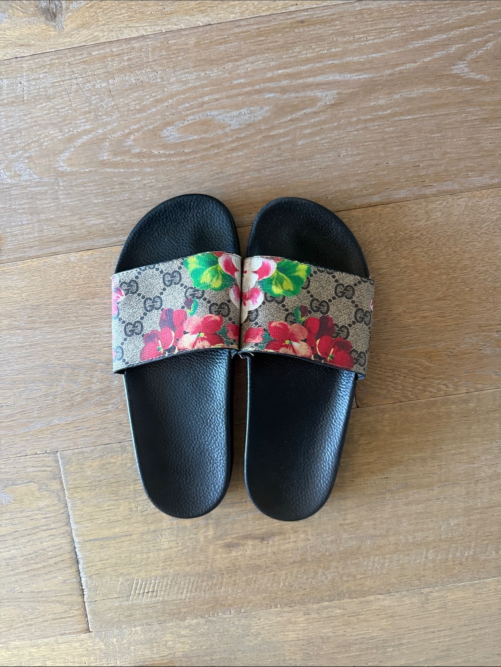 Designer Floral Monogram Slide Sandals - Black/Floral